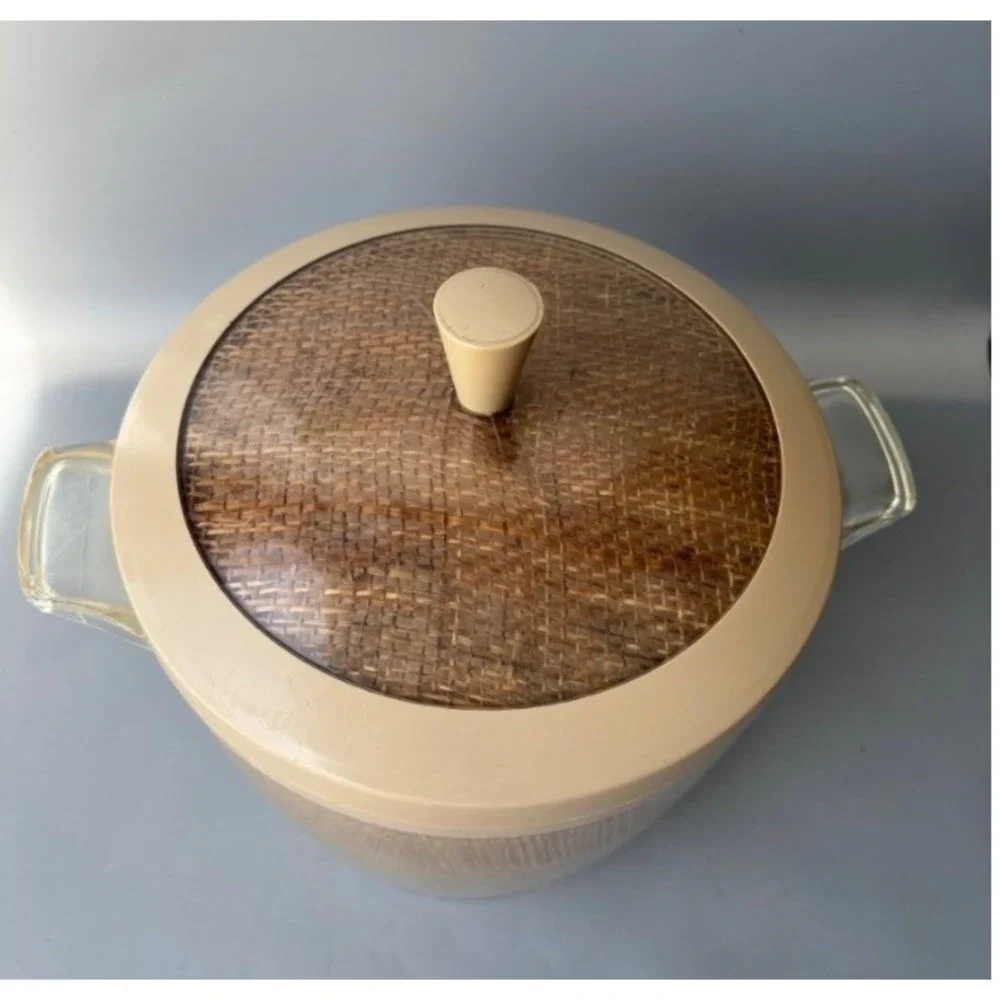 Vintage Raffia‎ Weave Insulated Plastic Mugs Set of 5 Pastel Ice Bucket